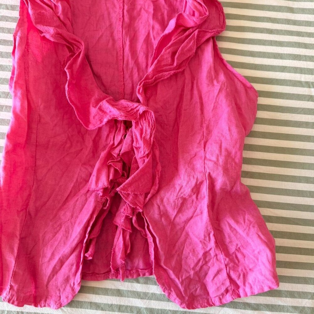 Adorable 100 Linen Pink Ruffle 5 E 0 F - Picture 4 of 7